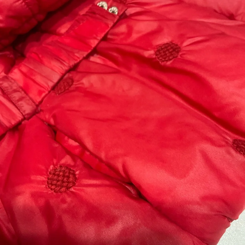 🍏Monnalisa Girl’s Designer Quilted Hooded Red Puffer, 24 mo